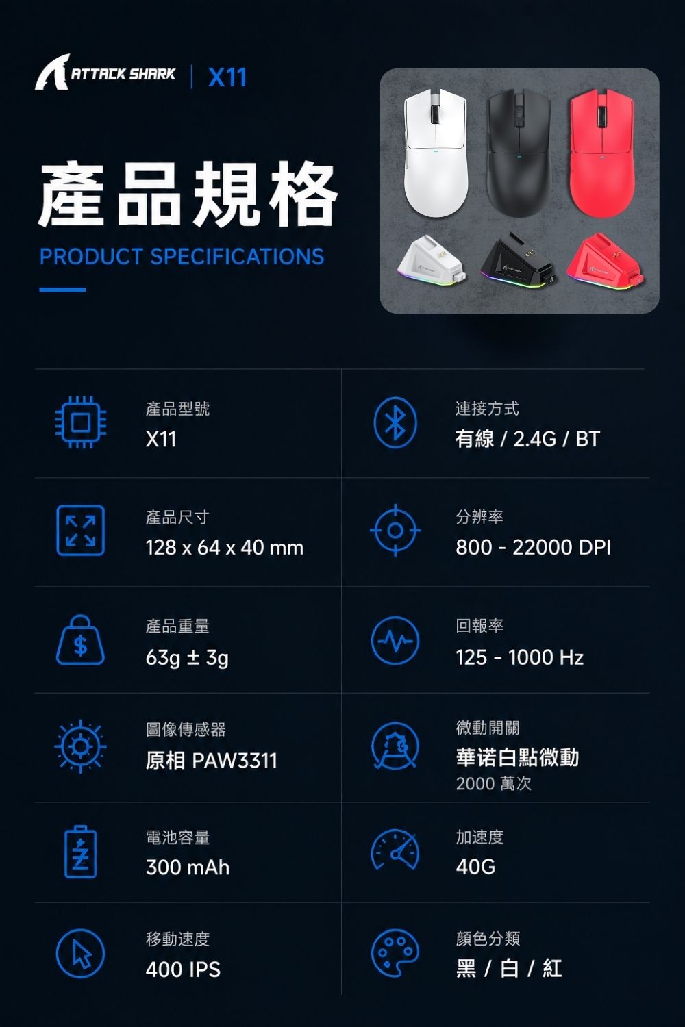 Attack Shark X11 三模輕量無線滑鼠